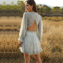 Load image into Gallery viewer, 2021 Spring New Women&#39;s Sexy Backless V-neck Cake Printed Dress Ladies Full Sleeve Ruffles Summer Dress