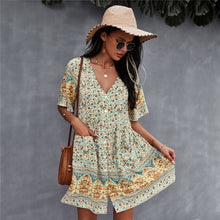 Load image into Gallery viewer, 2021 Spring Print Short Dress Women Casual V Neck Bohemian Short Sleeve Dress For Woman Fashion Sexy Summer Dress