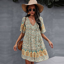 Load image into Gallery viewer, 2021 Spring Print Short Dress Women Casual V Neck Bohemian Short Sleeve Dress For Woman Fashion Sexy Summer Dress