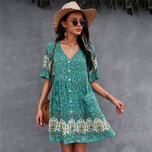 Load image into Gallery viewer, 2021 Spring Print Short Dress Women Casual V Neck Bohemian Short Sleeve Dress For Woman Fashion Sexy Summer Dress