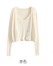 Load image into Gallery viewer, 2021 Spring Solid Color Knitted Suit Casual Fashion Single-Breasted Long-Sleeve Cardigan+Short Sling Vest Two-Piece Set Femme