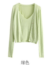 Load image into Gallery viewer, 2021 Spring Solid Color Knitted Suit Casual Fashion Single-Breasted Long-Sleeve Cardigan+Short Sling Vest Two-Piece Set Femme