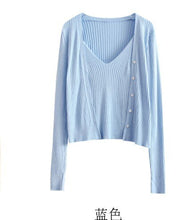 Load image into Gallery viewer, 2021 Spring Solid Color Knitted Suit Casual Fashion Single-Breasted Long-Sleeve Cardigan+Short Sling Vest Two-Piece Set Femme