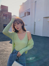 Load image into Gallery viewer, 2021 Spring Solid Color Knitted Suit Casual Fashion Single-Breasted Long-Sleeve Cardigan+Short Sling Vest Two-Piece Set Femme