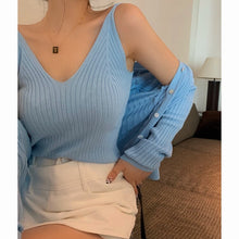 Load image into Gallery viewer, 2021 Spring Solid Color Knitted Suit Casual Fashion Single-Breasted Long-Sleeve Cardigan+Short Sling Vest Two-Piece Set Femme