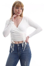 Load image into Gallery viewer, 2021 Spring Summer Double Gathered V Women Blouse Stylish Sexy Elegant Women Tops Ladies Fashion Shirt Blouse Women Clothing