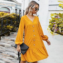 Load image into Gallery viewer, 2021 Spring Summer New Dot Print Dresses Women Casual Loose V Neck Long Sleeve A-Line Dress Female Vintage Fashion Button Dress
