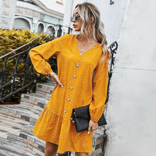 Load image into Gallery viewer, 2021 Spring Summer New Dot Print Dresses Women Casual Loose V Neck Long Sleeve A-Line Dress Female Vintage Fashion Button Dress