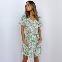 Load image into Gallery viewer, 2021 Spring Summer New Floral Short Dress Women V Neck  Single Breasted High Waist Print Ladies Slim Button Dot Dresses