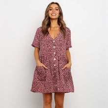 Load image into Gallery viewer, 2021 Spring Summer New Floral Short Dress Women V Neck  Single Breasted High Waist Print Ladies Slim Button Dot Dresses