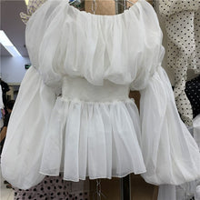 Load image into Gallery viewer, 2021 Spring Summer Sexy Slash Neck Chiffon Blouses Women&#39;s Elegant Ladies Fashion Puff Sleeve Casual Sweet Top