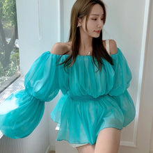 Load image into Gallery viewer, 2021 Spring Summer Sexy Slash Neck Chiffon Blouses Women&#39;s Elegant Ladies Fashion Puff Sleeve Casual Sweet Top