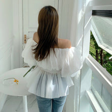 Load image into Gallery viewer, 2021 Spring Summer Sexy Slash Neck Chiffon Blouses Women&#39;s Elegant Ladies Fashion Puff Sleeve Casual Sweet Top