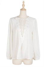 Load image into Gallery viewer, 2021 Spring Summer Women Casual Long Blouse Shirts O Neck Lace Chiffon White Shirts Fashion Female Floral Tops Female Blusas