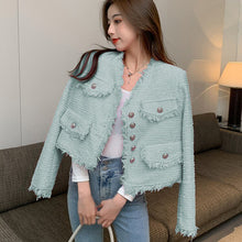 Load image into Gallery viewer, 2021 Spring Vintage Women Single-Breasted Pink Tweed Coat Elegant Fashion V-Neck Long Sleeve Tassel Outwear Femme