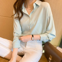 Load image into Gallery viewer, 2021 Spring Women Chiffon Shirt Fashion Casual Turtleneck Long Sleeve Solid Color Blouses Loose Casual Tops