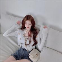 Load image into Gallery viewer, 2021 Spring Women Fashion Two-Piece Set Golden Button Single Breasted Knitted Top Cardigan + Sexy Vest Suit