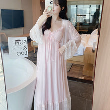 Load image into Gallery viewer, 2021 Summer Autumn 2PCS Cotton Sexy Lace Lingerie Nightgown Robe Sets for Women Bathrobe Sleepwear Nightdress Night Dress Nighty