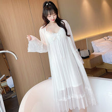 Load image into Gallery viewer, 2021 Summer Autumn 2PCS Cotton Sexy Lace Lingerie Nightgown Robe Sets for Women Bathrobe Sleepwear Nightdress Night Dress Nighty