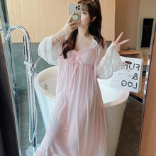 Load image into Gallery viewer, 2021 Summer Autumn 2PCS Cotton Sexy Lace Lingerie Nightgown Robe Sets for Women Bathrobe Sleepwear Nightdress Night Dress Nighty