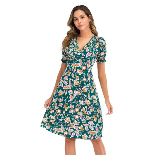 2021 Summer Autumn Floral Print Beach Lace Boho Casual Dress Elegant Women Sundress Clothes Party Ladies Dresses Vintage Gothic