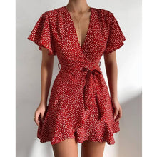 Load image into Gallery viewer, 2021 Summer Autumn New V-neck Ruffle Party Long Beach Bodycon Casual Dress Elegant Printing Ladies Dresses Vintage Gothic Boho