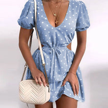Load image into Gallery viewer, 2021 Summer Autumn Women&#39;s New Polka Dot Skirt V-neck Short Sleeve Sexy Party Beach Bodycon Dress Elegant Women Ladies Dresses