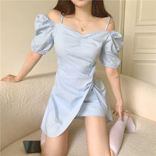 Load image into Gallery viewer, 2021 Summer Beach Kawaii Dress Women Irregular Blue Korean Sexy Party Mini Dresses Off Shoulder Chic Sweet Cute Leisure Sundress