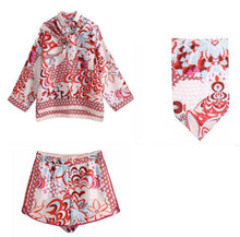 Load image into Gallery viewer, 2021 Summer Beach Print Long Sleeve Top Shirts Women And Mini Shorts Set Y2K Casual Three Piece Sets Party Sexy Outfits