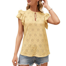 Load image into Gallery viewer, 2021 Summer Blusas Women Shirts Sexy V Neck With Drawstring Petal Sleeve Hollow Out Holes Blouse Shirt Casual Loose Female Tops