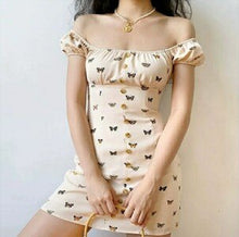 Load image into Gallery viewer, 2021 Summer Butterfly Print  Boho Tie Neck Mini Sexy White Women Dress Elegant Puff Sleeve Y2k Casual Party Beach Light Dresses