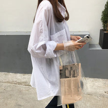 Load image into Gallery viewer, 2021 Summer Chiffon Blouses Female Solid Long Sleeve Pockets Button Thin Top Casual Loose Fashion All-match White Women&#39;s Blouse