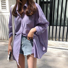 Load image into Gallery viewer, 2021 Summer Chiffon Blouses Female Solid Long Sleeve Pockets Button Thin Top Casual Loose Fashion All-match White Women&#39;s Blouse