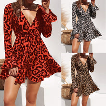 Load image into Gallery viewer, 2021 Summer Chiffon Dress Women Leopard Print Boho Beach Dresses Casual Ruffle Long Sleeve A-line Mini Party Dress Vestidos
