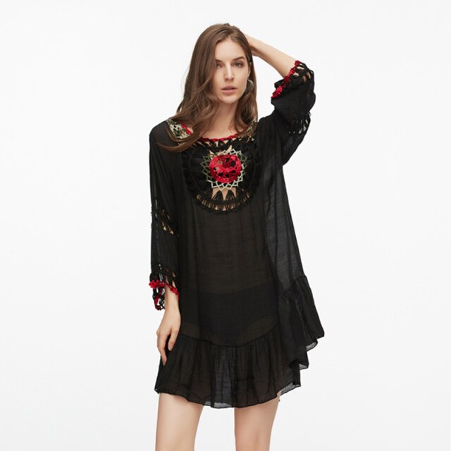 2021 Summer Clothes Women Bikini Cover Up Floral Lace Hollow Swimsuit Coverup Bathing Suit Beachwear For The Beach Dress Hot