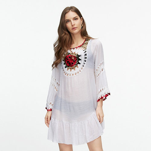 2021 Summer Clothes Women Bikini Cover Up Floral Lace Hollow Swimsuit Coverup Bathing Suit Beachwear For The Beach Dress Hot