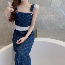 Load image into Gallery viewer, 2021 Summer Clothing Denim 2 Piece Sets Womens Outfits Crop Top Small Flying Sleeve Vest+Fashion Bodycon Mini Skirts Long Skirt