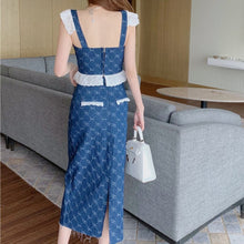 Load image into Gallery viewer, 2021 Summer Clothing Denim 2 Piece Sets Womens Outfits Crop Top Small Flying Sleeve Vest+Fashion Bodycon Mini Skirts Long Skirt