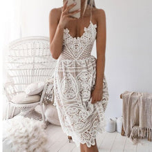 Load image into Gallery viewer, 2021 Summer Dress Deep V-neck Long Lace Swimwear Shoulder Strappy Beach Cover ups Sexy Backless beach tunic Crochet Beachwear