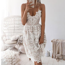 Load image into Gallery viewer, 2021 Summer Dress Deep V-neck Long Lace Swimwear Shoulder Strappy Beach Cover ups Sexy Backless beach tunic Crochet Beachwear