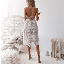 Load image into Gallery viewer, 2021 Summer Dress Deep V-neck Long Lace Swimwear Shoulder Strappy Beach Cover ups Sexy Backless beach tunic Crochet Beachwear
