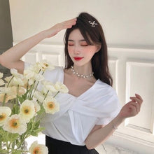 Load image into Gallery viewer, 2021 Summer Elegant Casual Blouses Women Bow Whtie Korean Fashion Designer Clothing Short Sleeve Sweet Japanese Fit Chic Shirts