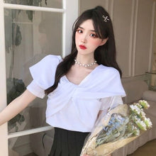 Load image into Gallery viewer, 2021 Summer Elegant Casual Blouses Women Bow Whtie Korean Fashion Designer Clothing Short Sleeve Sweet Japanese Fit Chic Shirts