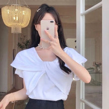Load image into Gallery viewer, 2021 Summer Elegant Casual Blouses Women Bow Whtie Korean Fashion Designer Clothing Short Sleeve Sweet Japanese Fit Chic Shirts
