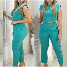 Load image into Gallery viewer, 2021 Summer Elegant Casual Two Piece Set Slim For Ladie set Solid Trouser Suits Cropped Sleeveless Tops and High Waist Pants set