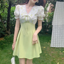 Load image into Gallery viewer, 2021 Summer Elegant Floral Dress Women Print Sweet Cute Evening Party Mini Dresses Puff Sleeve Korean Style Beach Clothing Boho