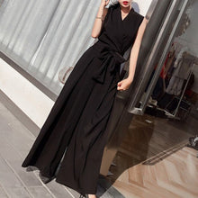 Load image into Gallery viewer, 2021 Summer Elegant Ladies Sleeveless Solid Jumpsuits V-Neck High Waist Sashes Women Casual Slim Wide Leg Rompers Female