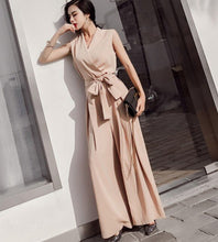 Load image into Gallery viewer, 2021 Summer Elegant Ladies Sleeveless Solid Jumpsuits V-Neck High Waist Sashes Women Casual Slim Wide Leg Rompers Female