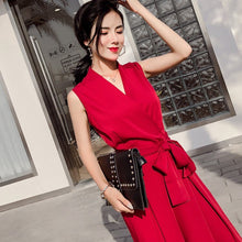 Load image into Gallery viewer, 2021 Summer Elegant Ladies Sleeveless Solid Jumpsuits V-Neck High Waist Sashes Women Casual Slim Wide Leg Rompers Female