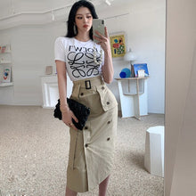 Load image into Gallery viewer, 2021 Summer Elegant Two Piece Set Women Korean White Short Sleeve Letter T-Shirt Top + High Waist OL Bodycon Skirts Casual Suit